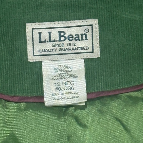 LL Bean Ruffled Corduroy Jacket Womens Size 12 Green Grass Belted Button Up - Picture 11 of 11
